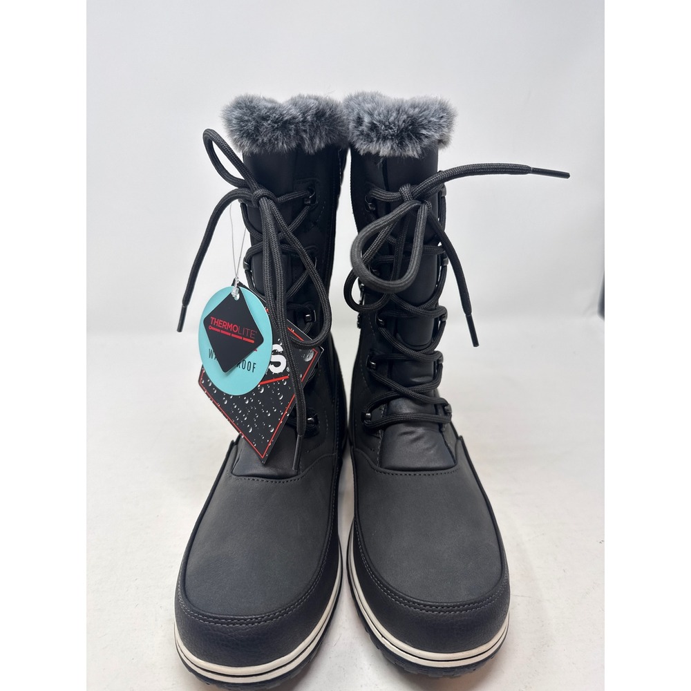 Totes‎ Womens Waterproof Winter Boots Black Faux Fur Thermolite Insulated Size 8